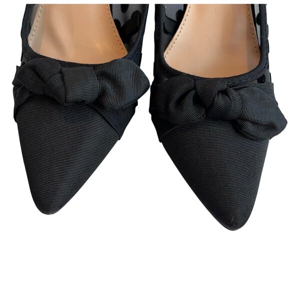 Who What Wear Black Poke A Dot Mesh Black Bow Kitten Heels Mules SZ 6.5 - Picture 3 of 8